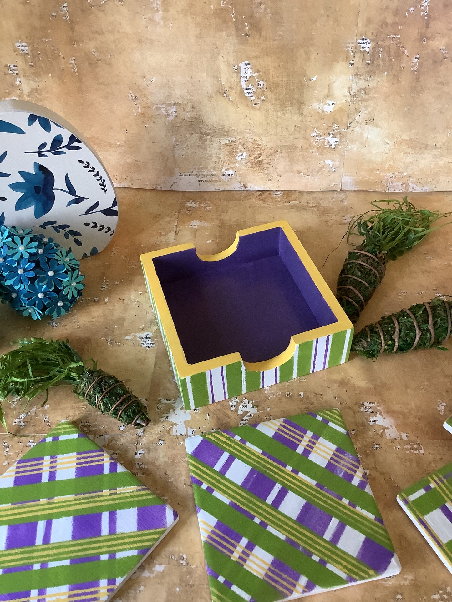 Plaid Coasters in Wooden Box