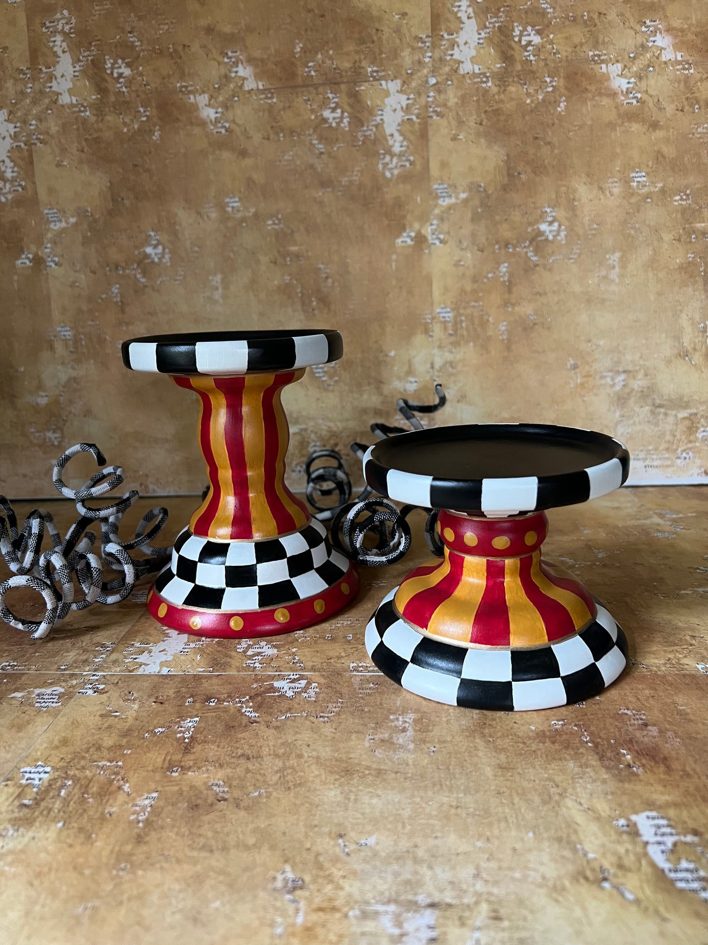 Checkered and Striped Candle Holder, Short