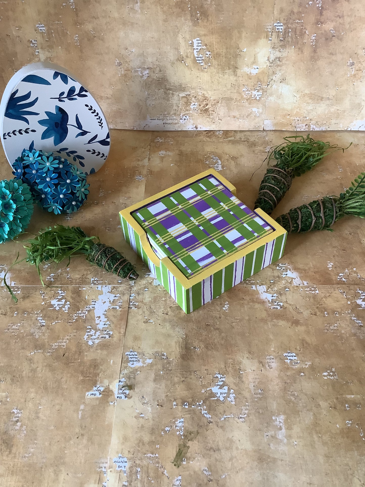 Plaid Coasters in Wooden Box
