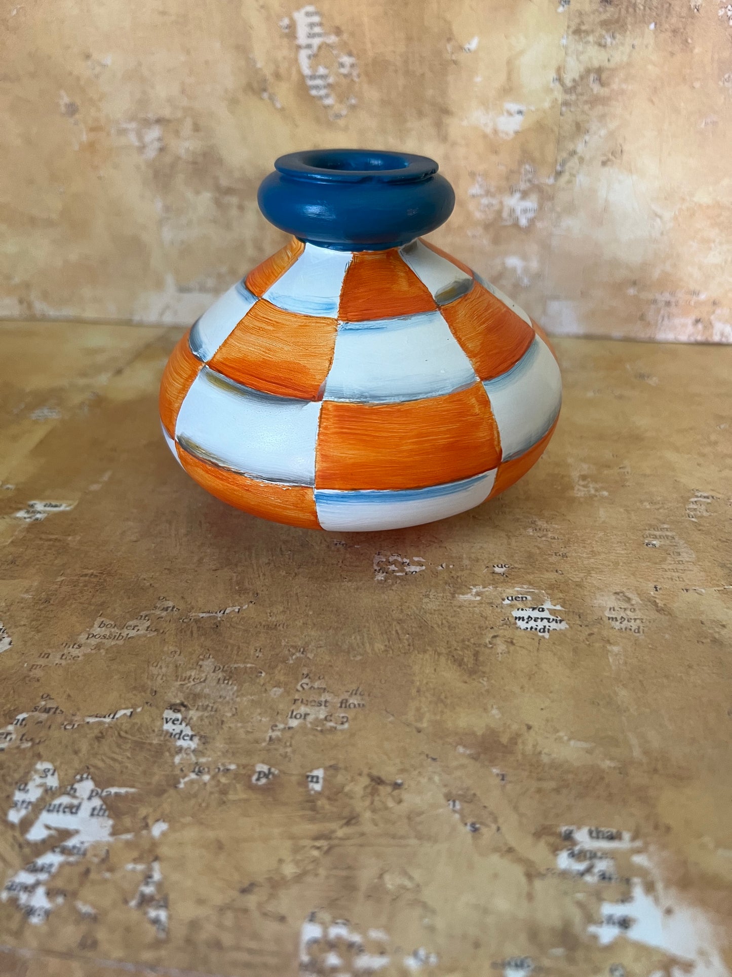 Orange Hombre Checkered Bud Vase