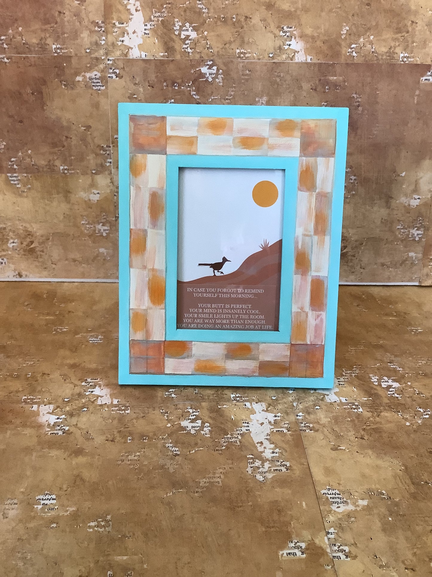 Frame with Parchment Checks and Roadrunner