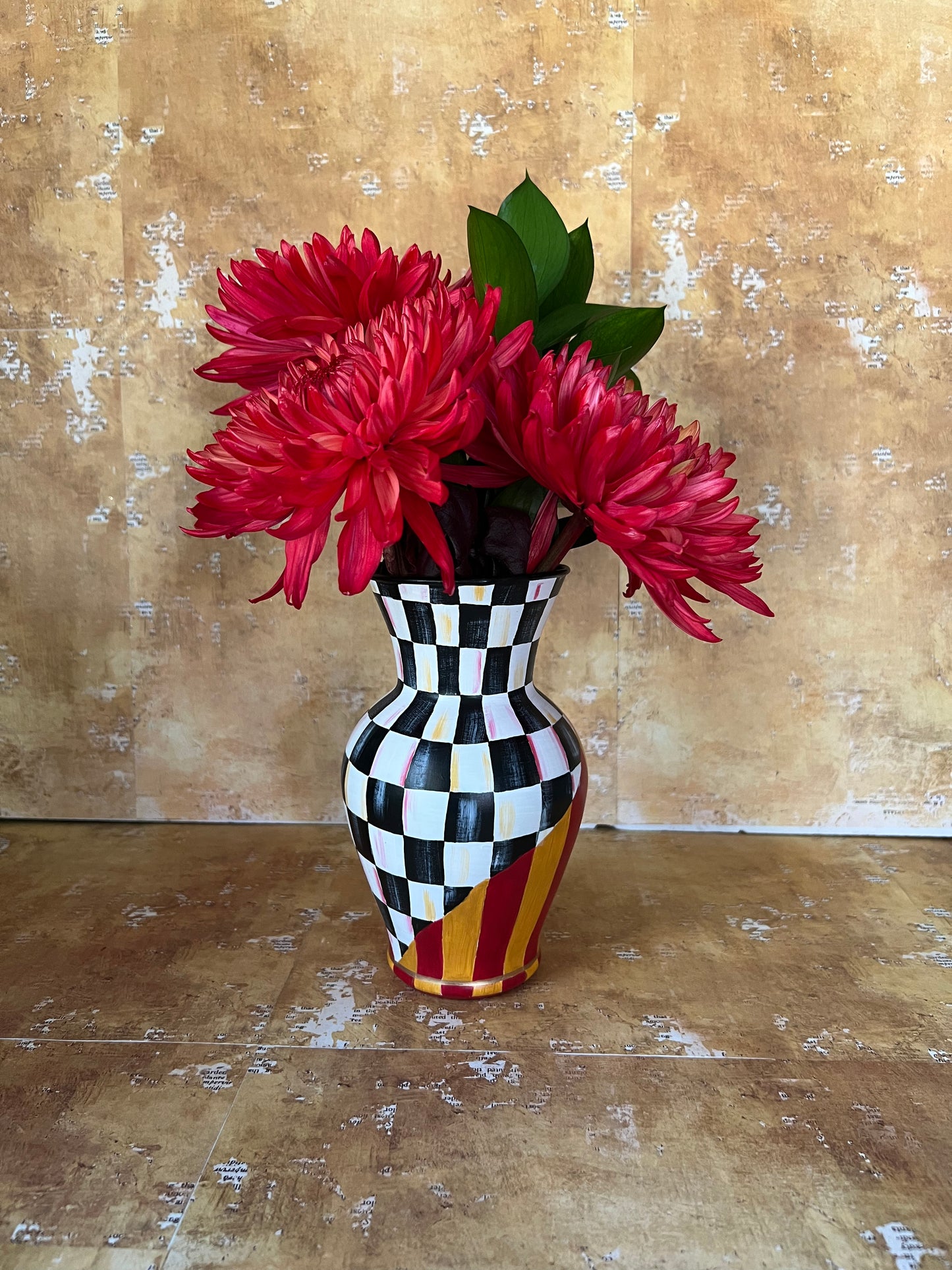 Checkered and striped double the fun vase