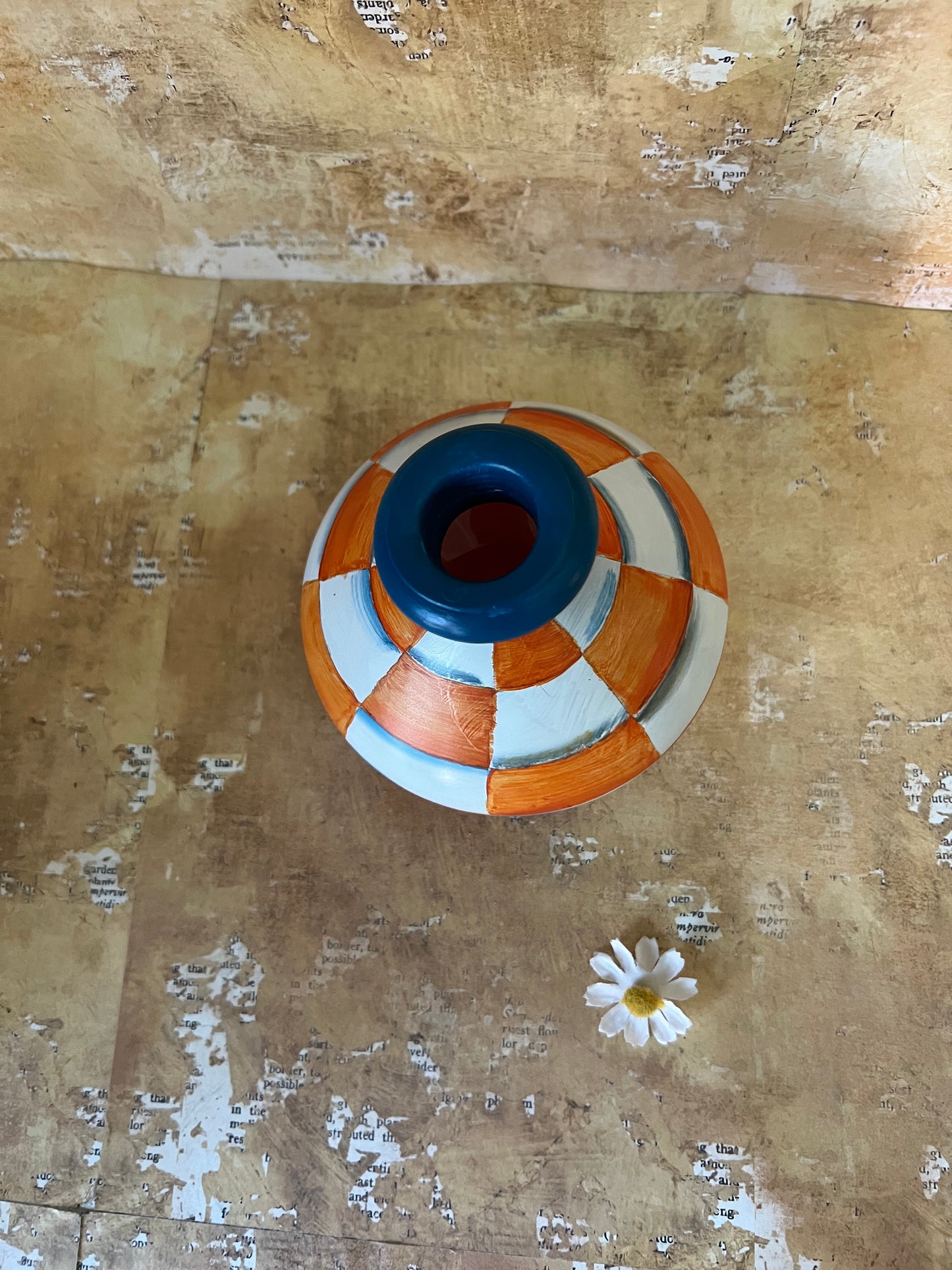 Orange Hombre Checkered Bud Vase