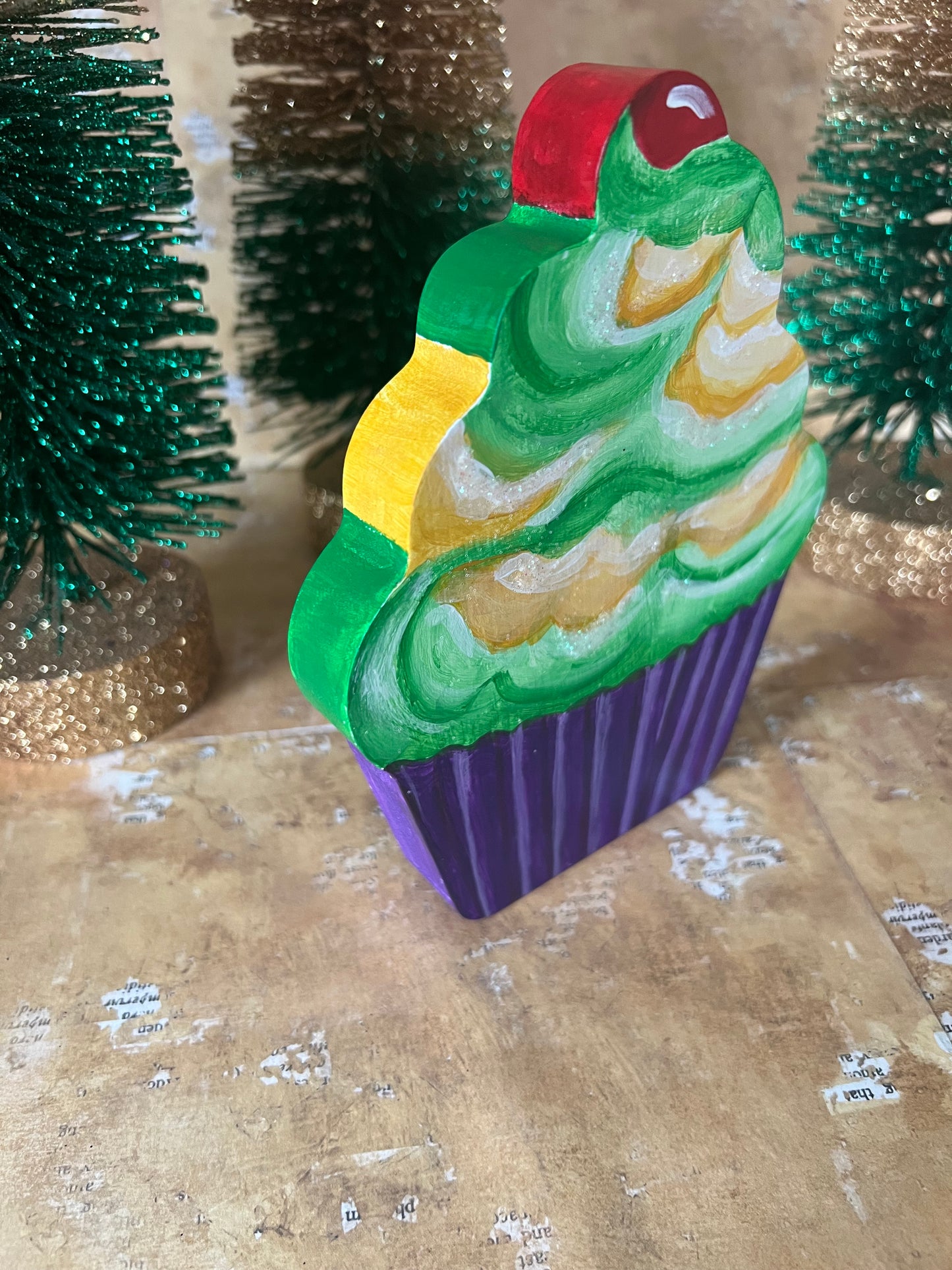 Wooden Cupcake, Mardi Gras Style