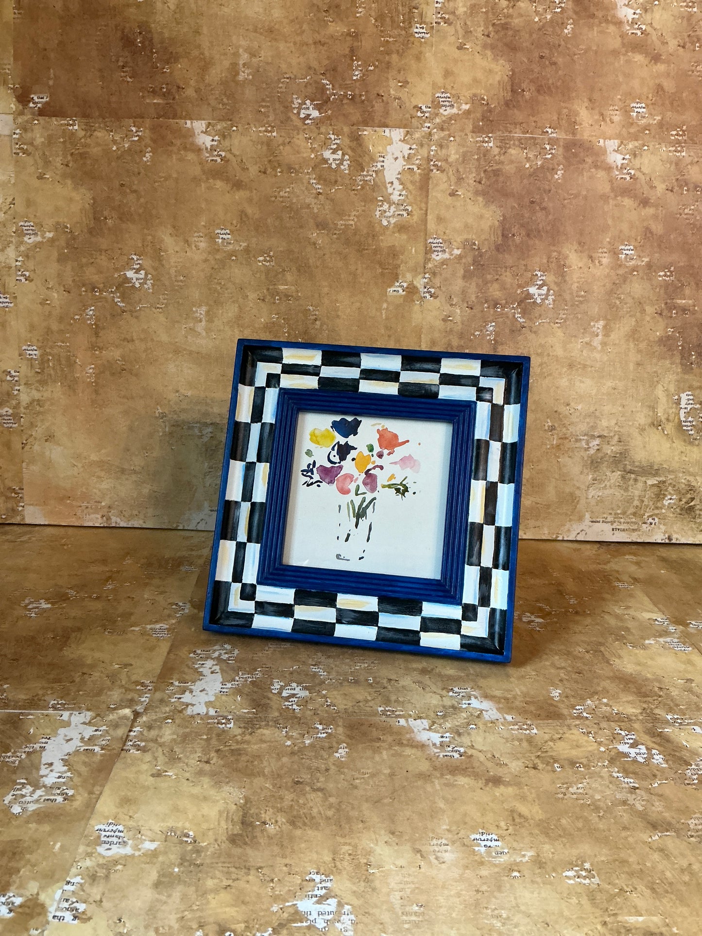 Frame with Blues and Floral Watercolor