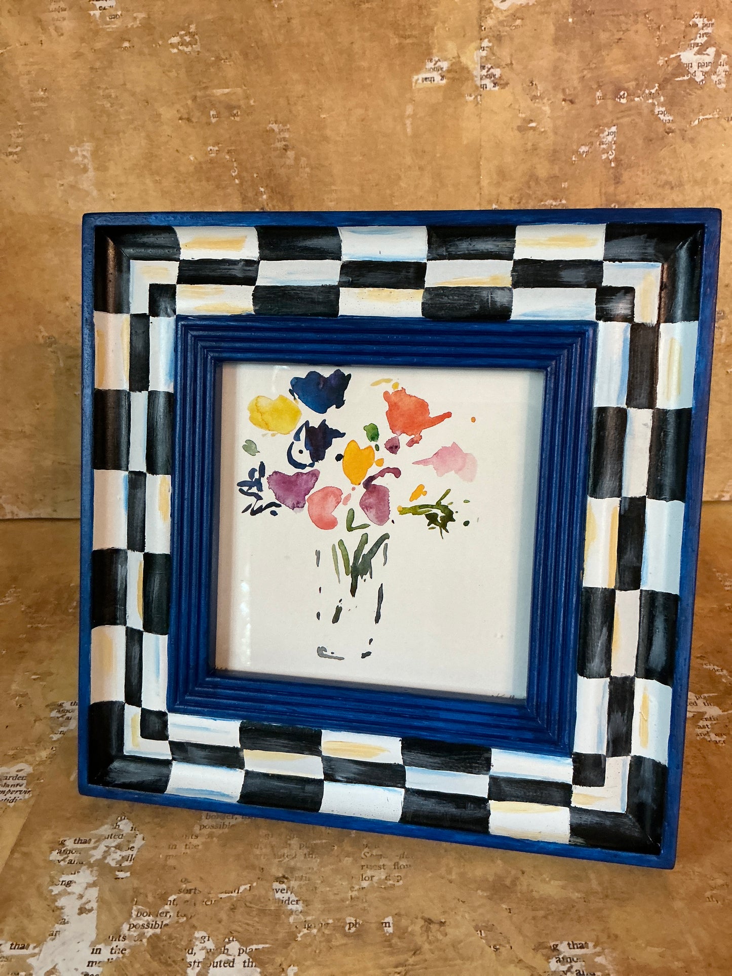 Frame with Blues and Floral Watercolor