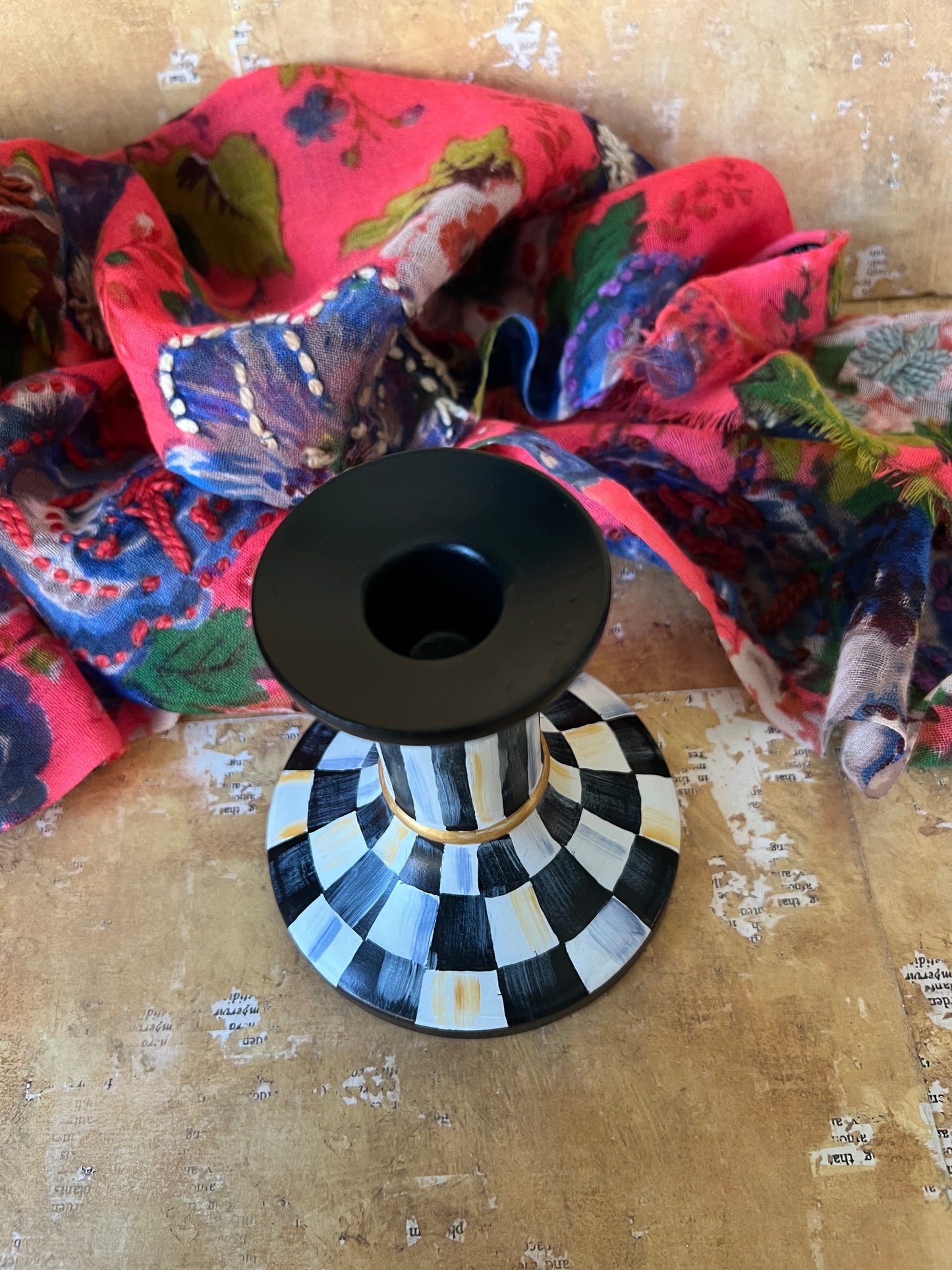 Checkered Taper Candle Holder