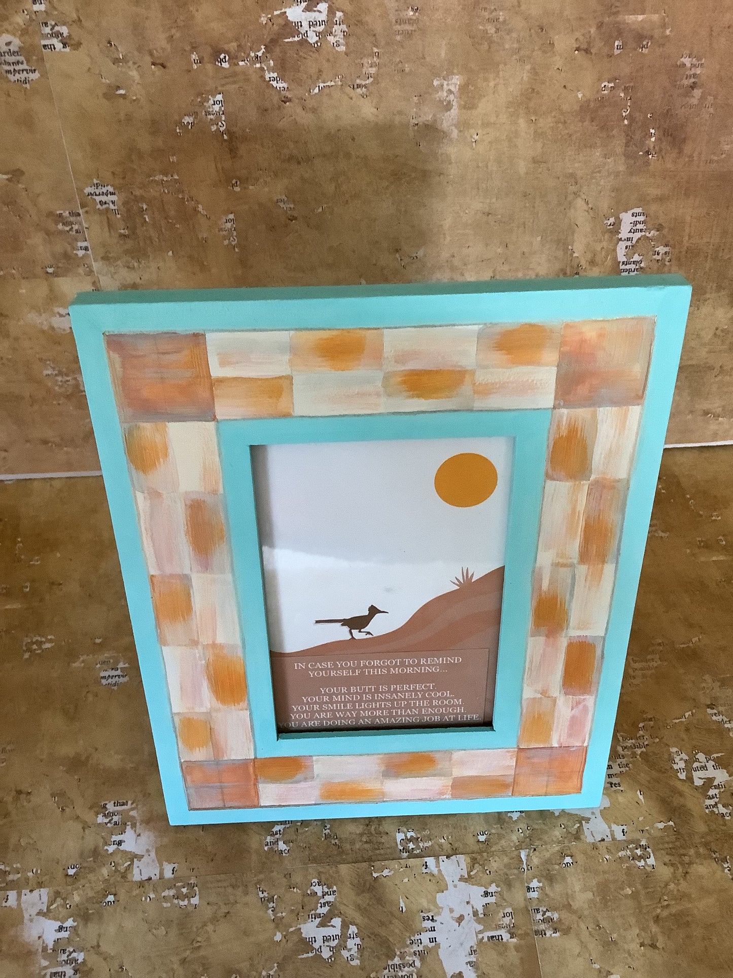 Frame with Parchment Checks and Roadrunner