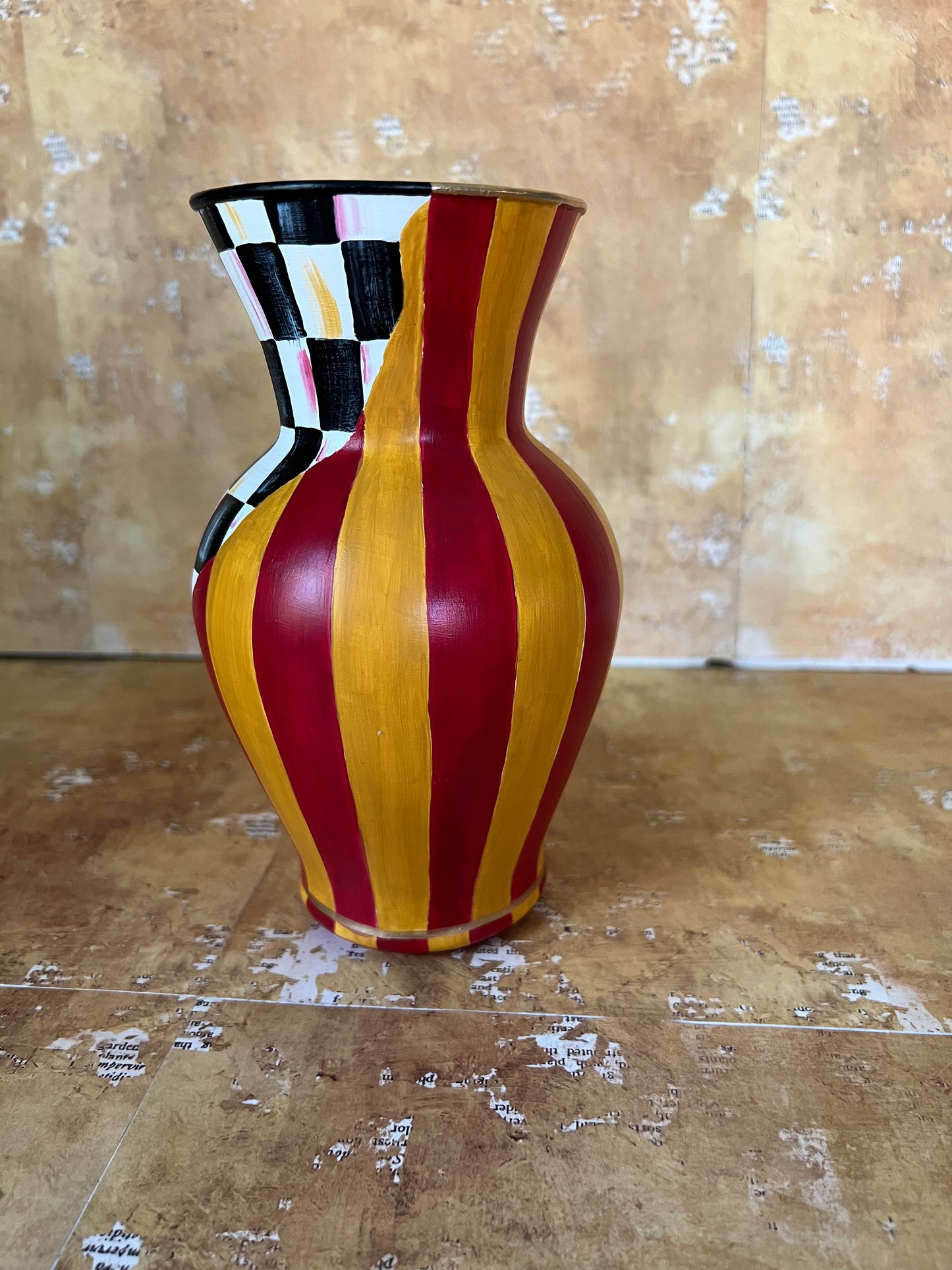 Checkered and striped double the fun vase