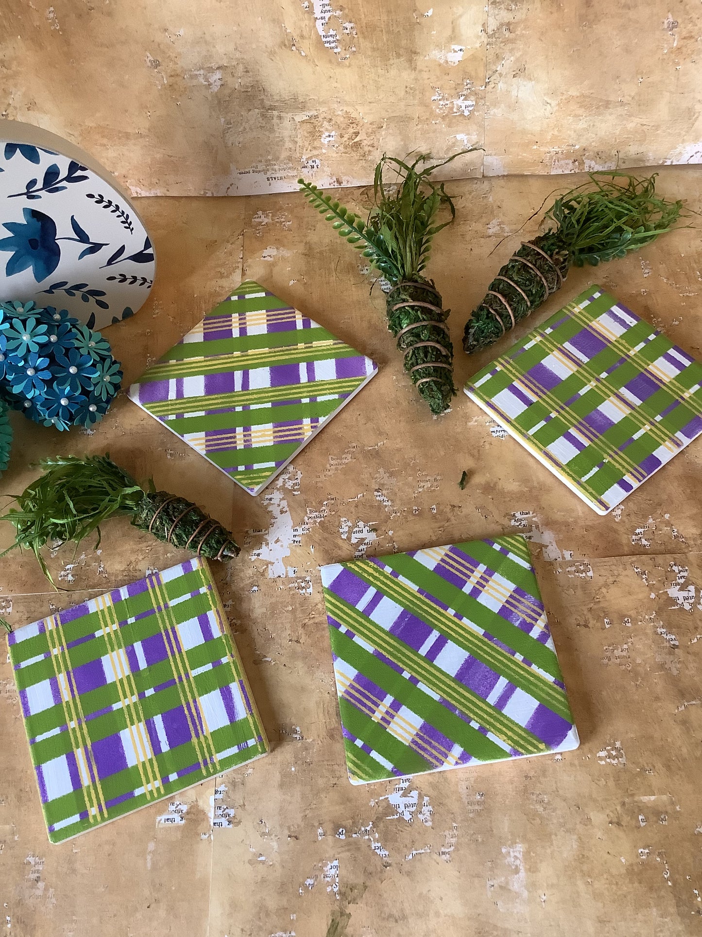 Plaid Coasters in Wooden Box