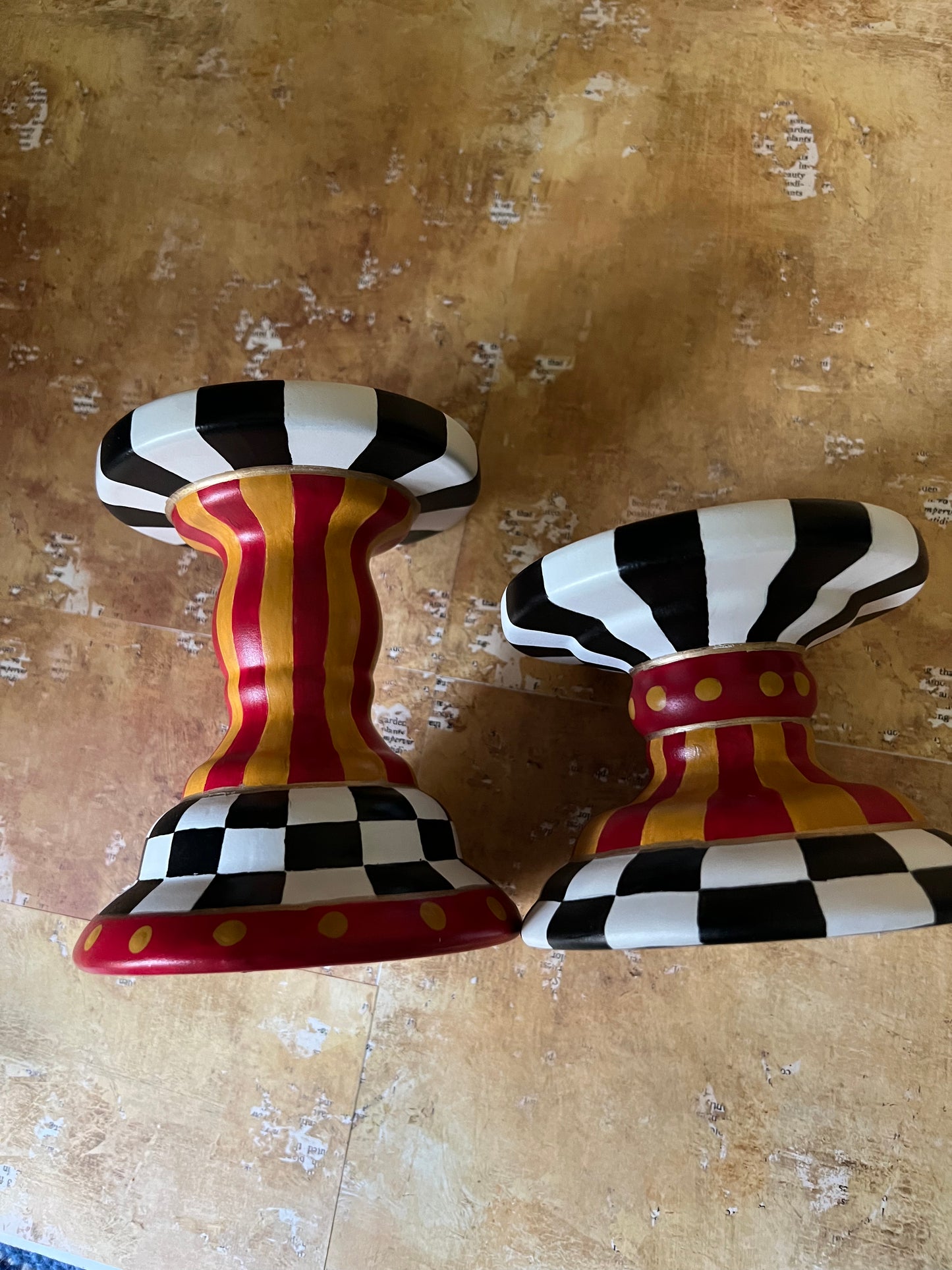Checkered and Striped Candle Holder, Short