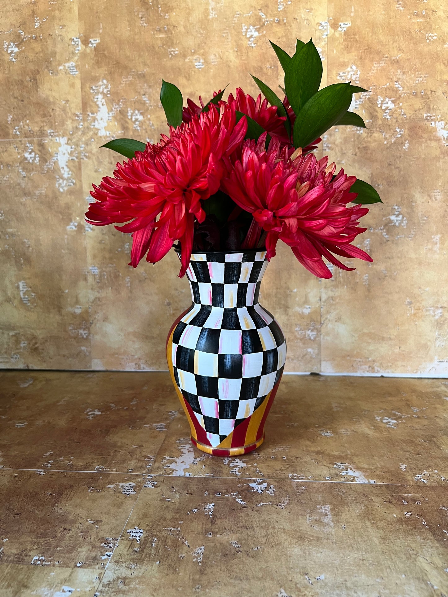 Checkered and striped double the fun vase