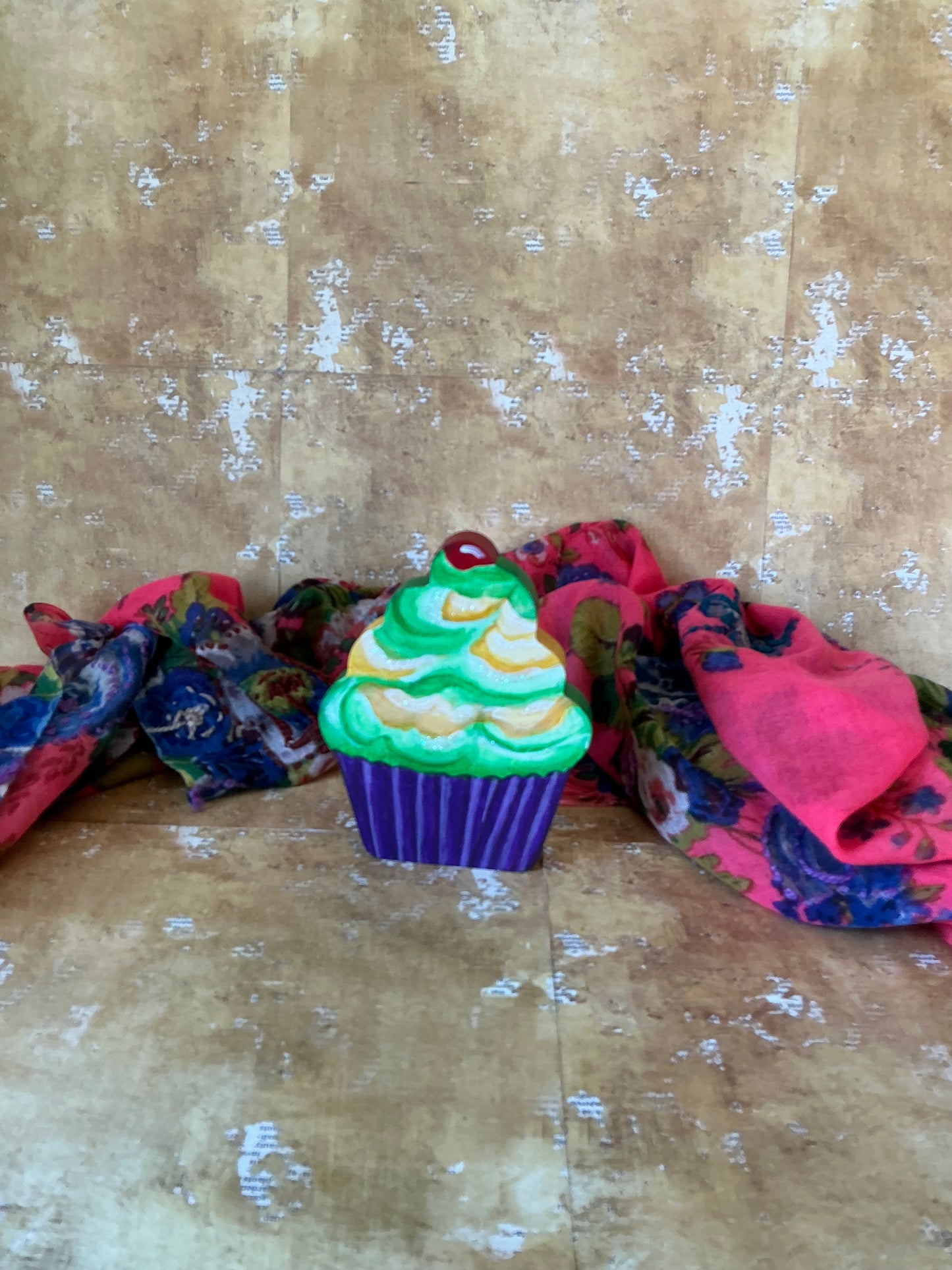 Wooden Cupcake, Mardi Gras Style