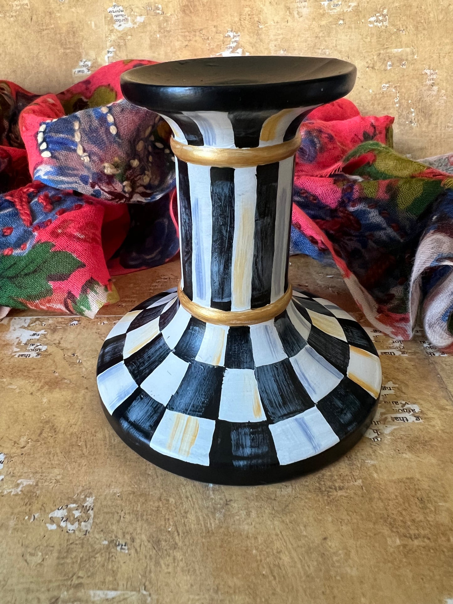 Checkered Taper Candle Holder