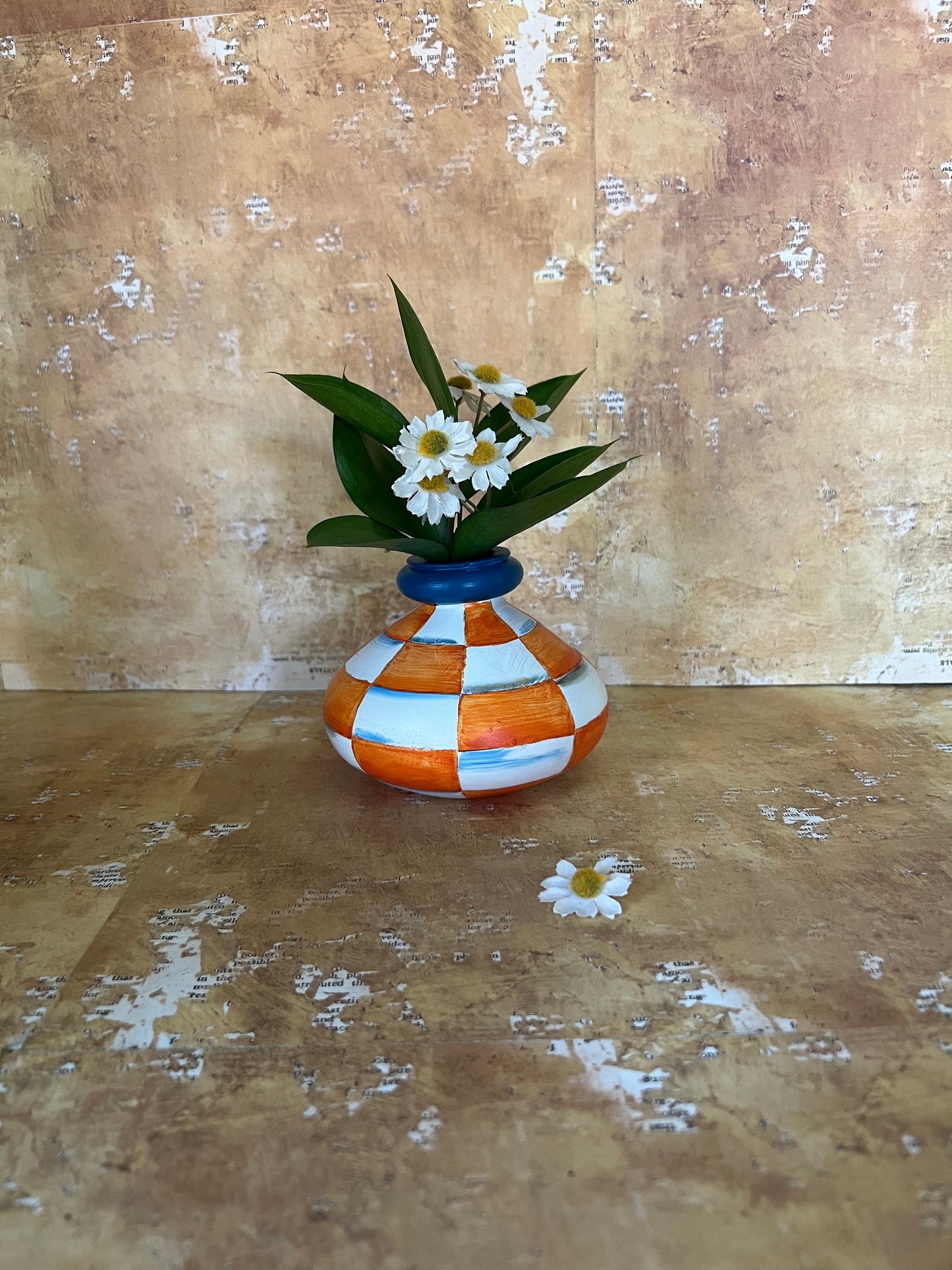 Orange Hombre Checkered Bud Vase