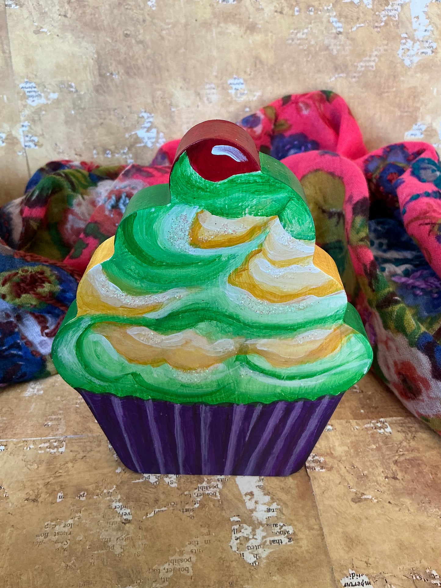 Wooden Cupcake, Mardi Gras Style