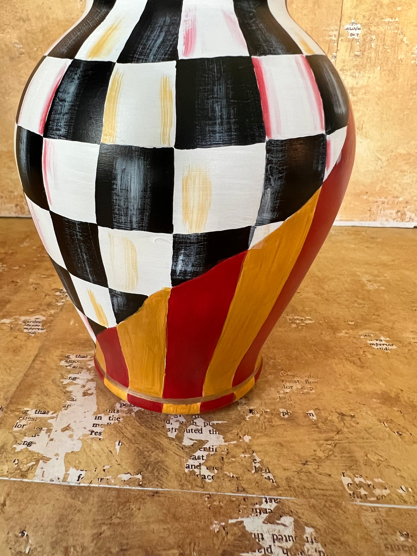 Checkered and striped double the fun vase