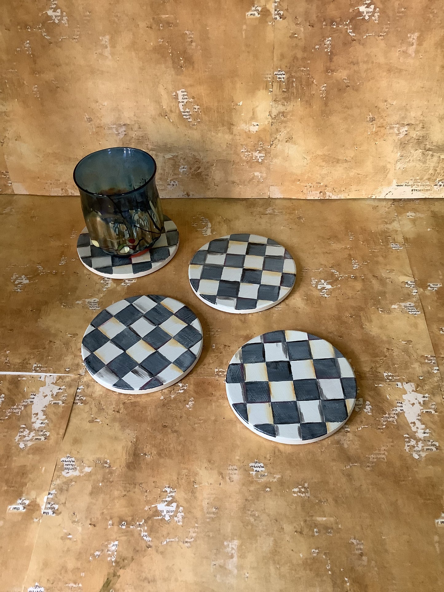 Charcoal and white checkered coasters