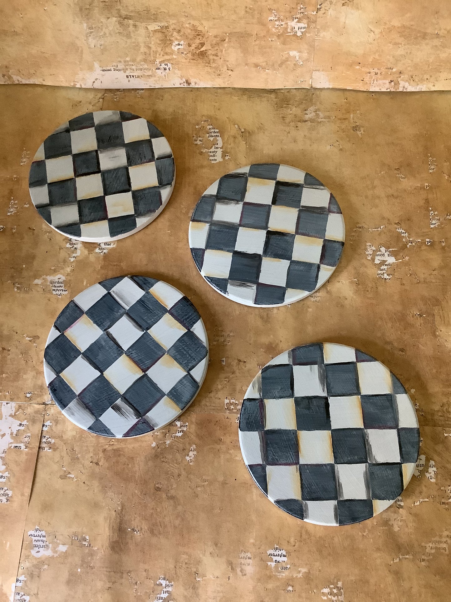 Charcoal and white checkered coasters