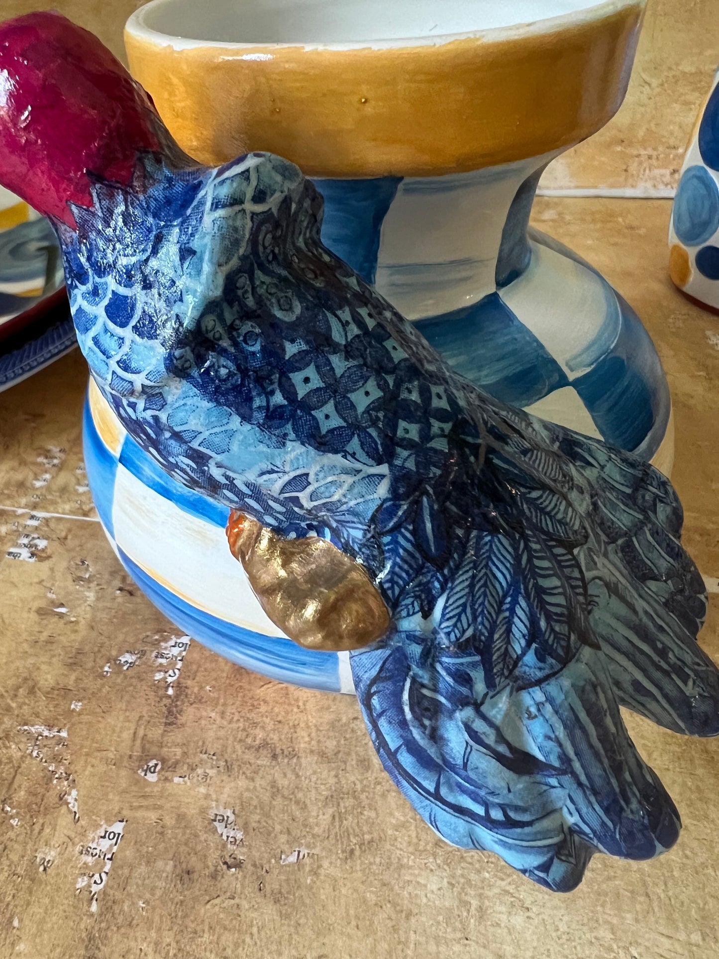Vase with fancy bird