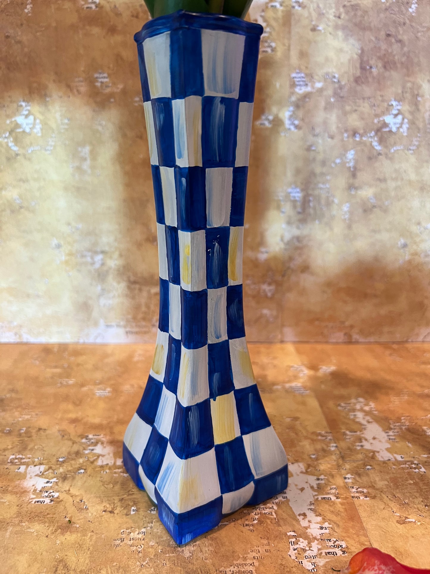 Blue and white vase, 8”
