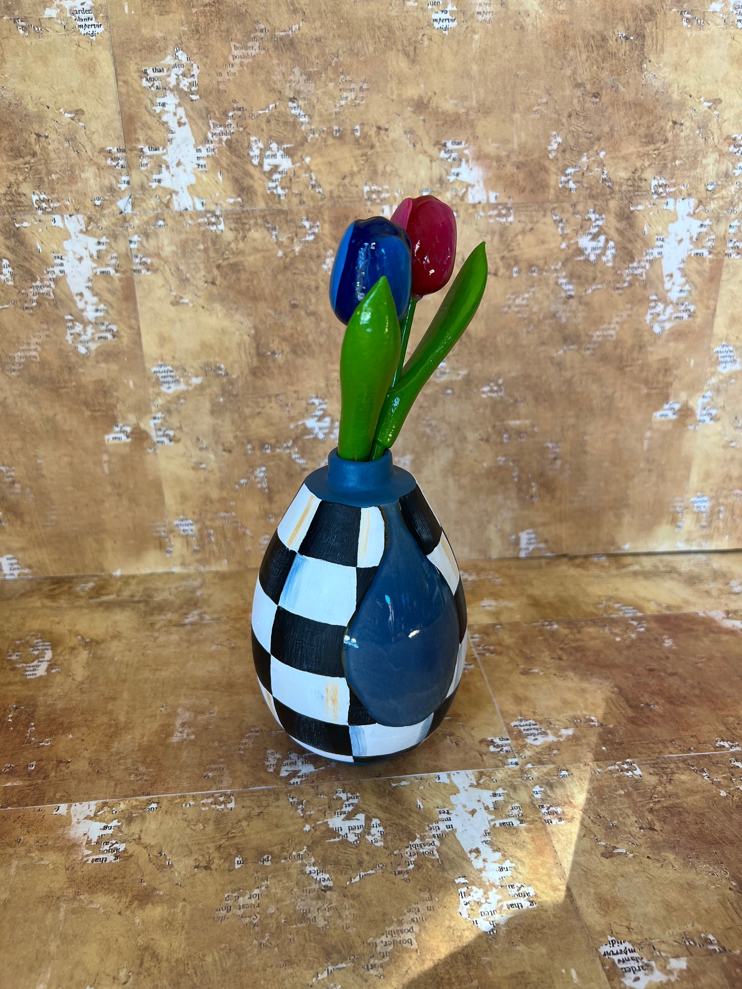 Blue glazed teardrop vase