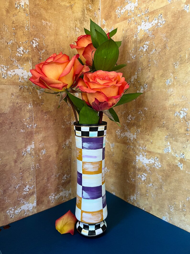 Purple and Gold checkered vase