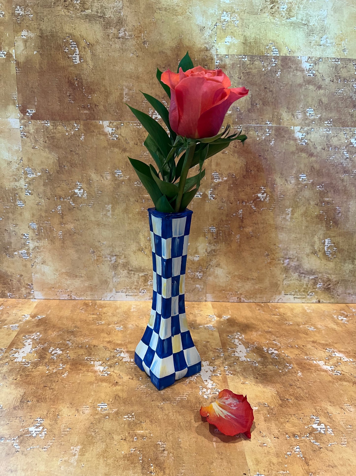 Blue and white vase, 8”