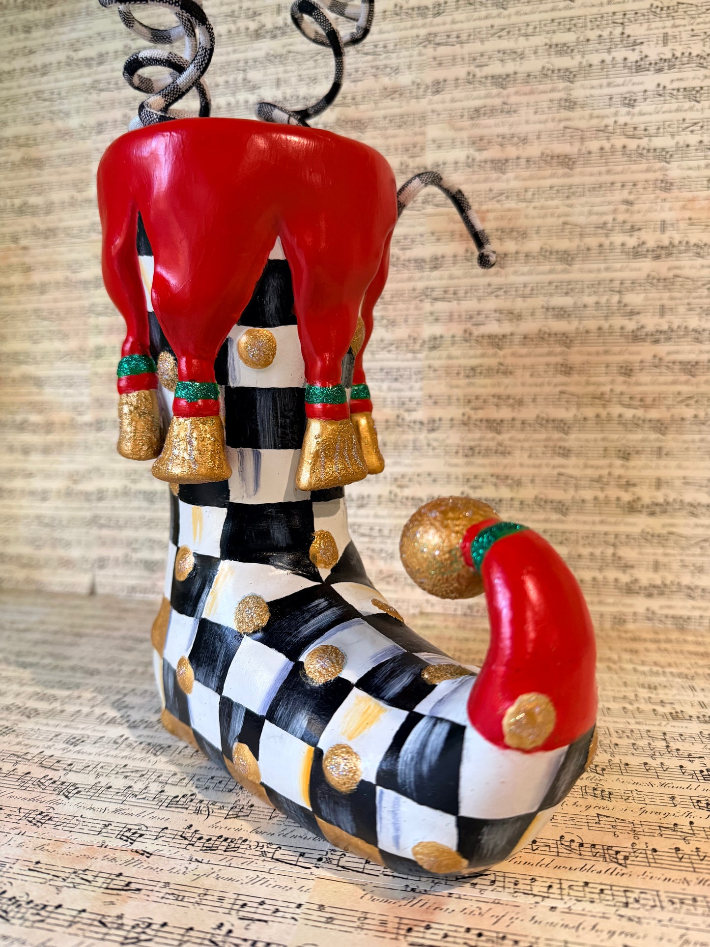 Checkered Elf Boot Vase