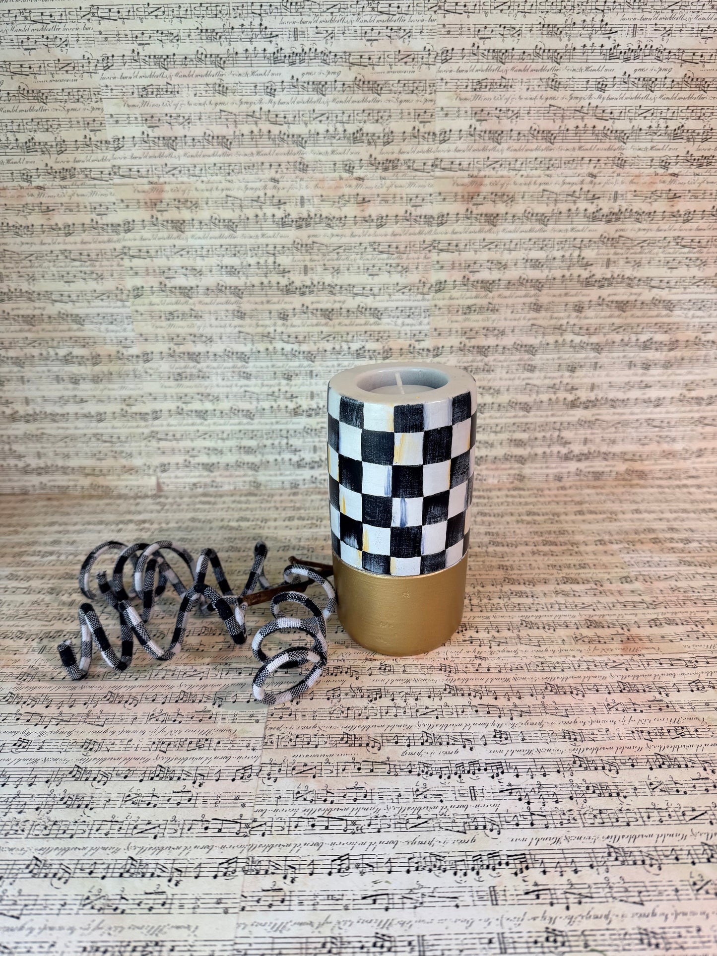 Checkered Marble Tea Light Candle Holder