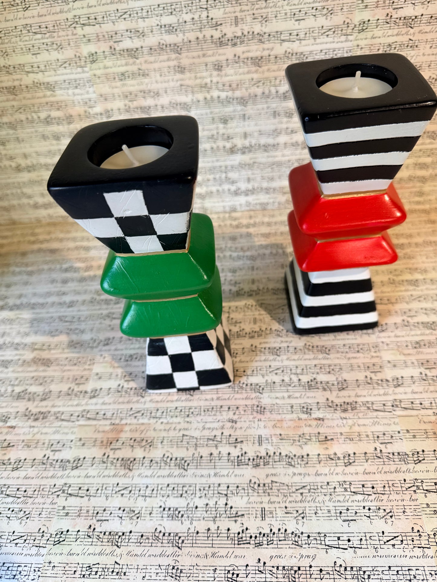Checkered and Striped Holiday Tealight Holders