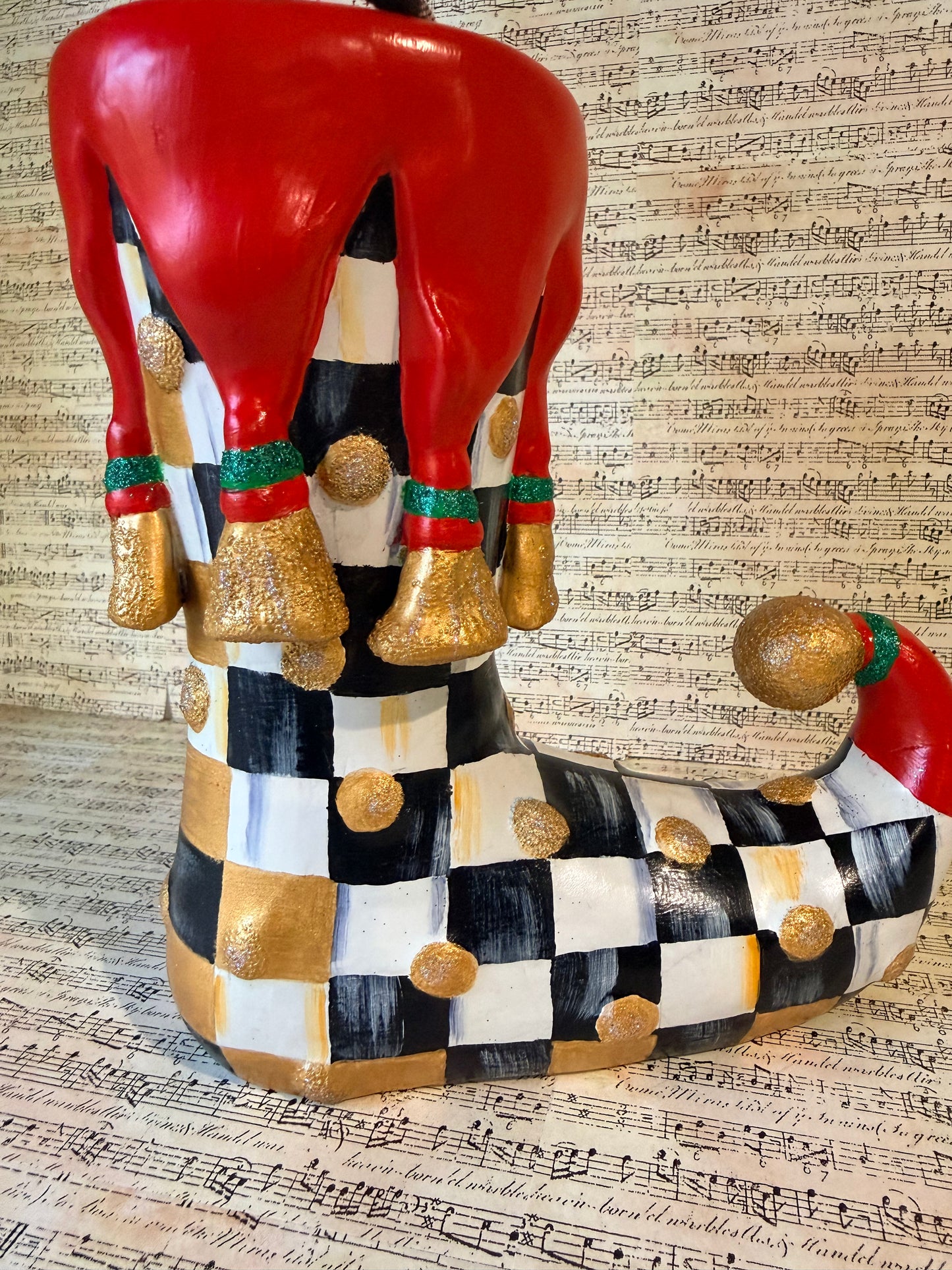Checkered Elf Boot Vase