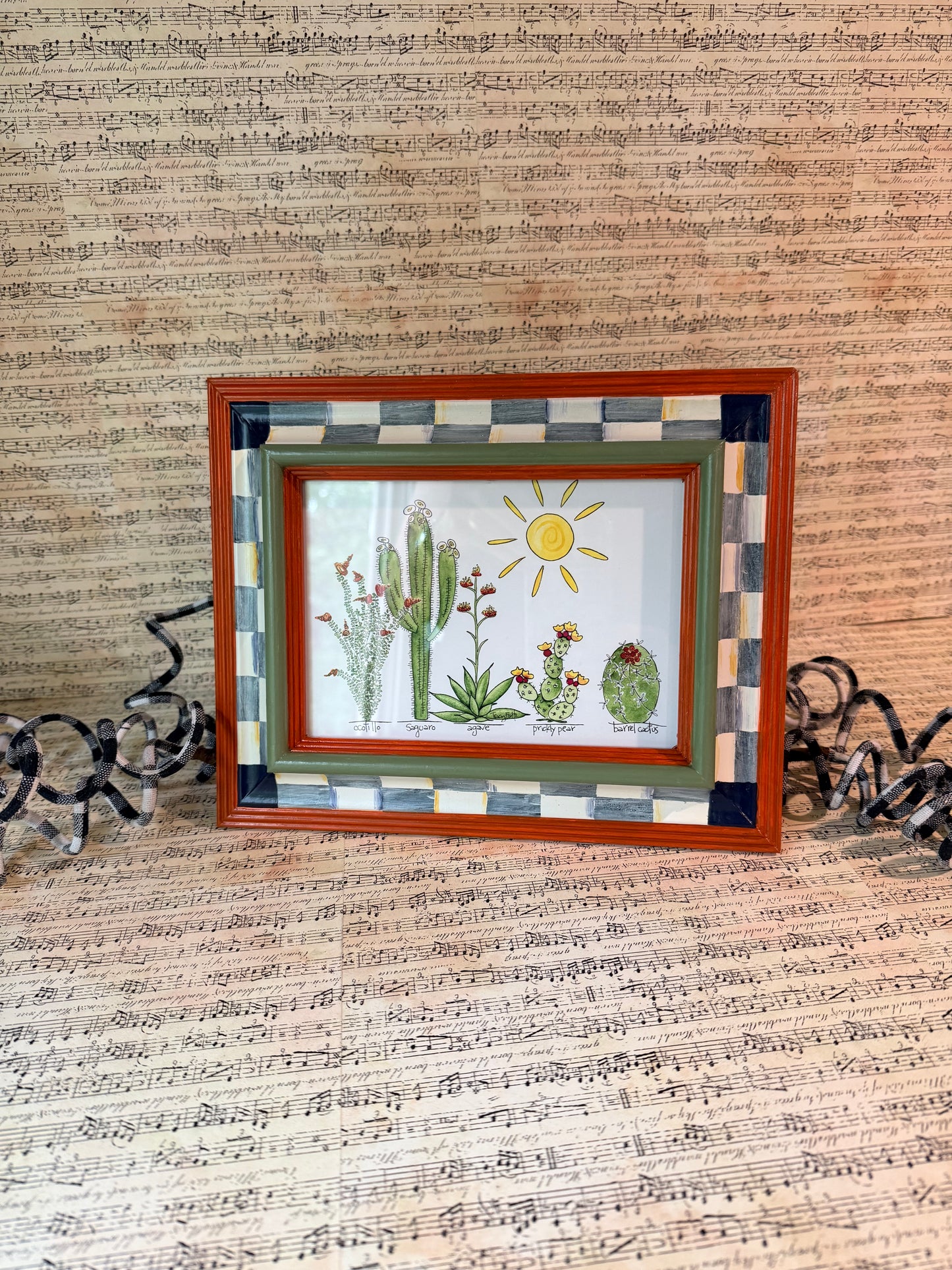 Hand-Painted Checkered Wood Picture Frame, 4.5" x 6.5"