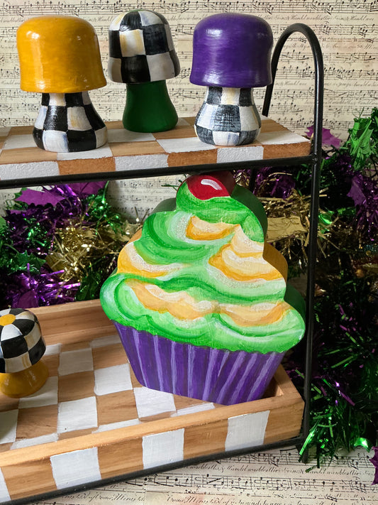Mardi Gras Wooden Cupcake