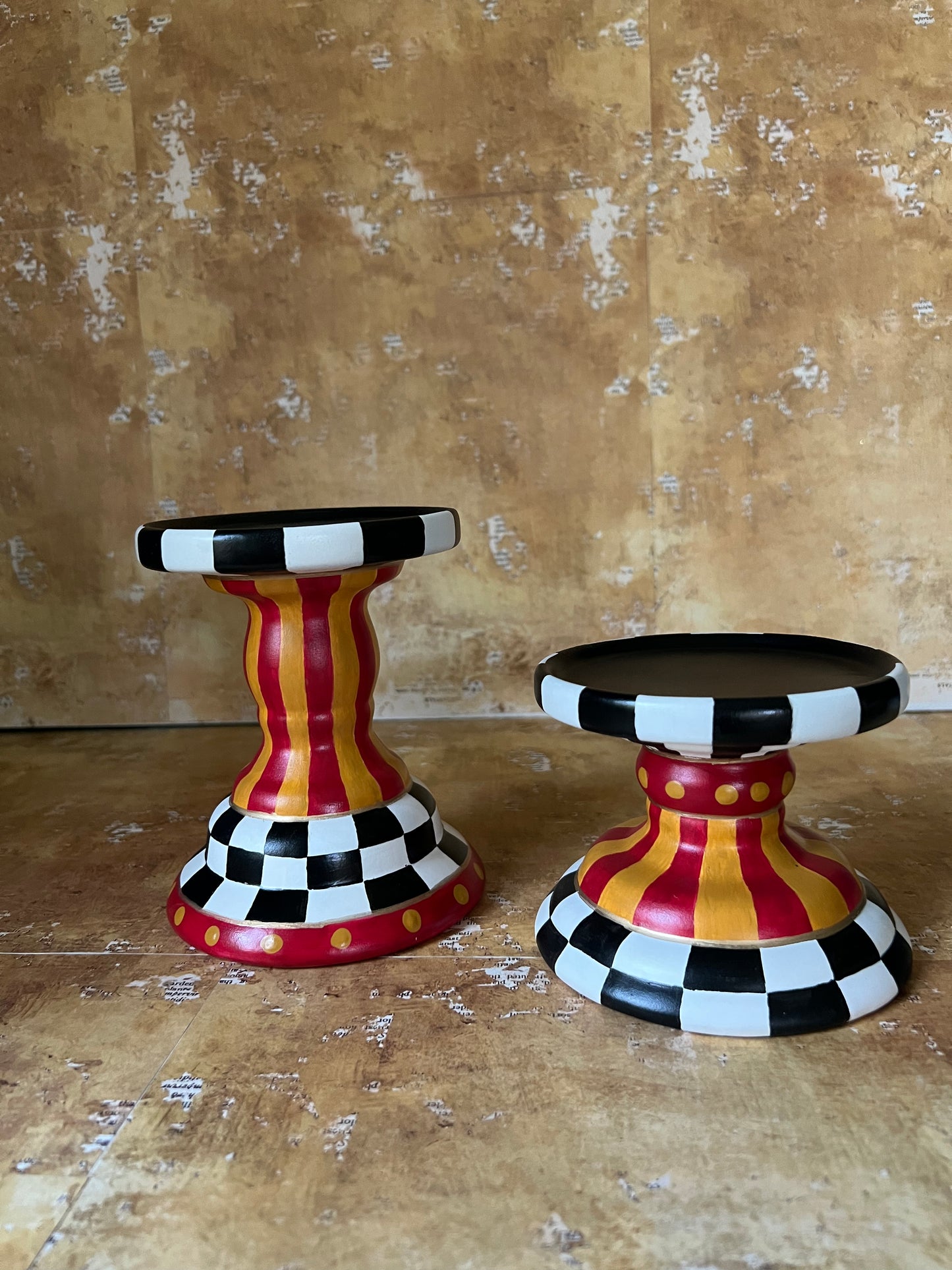 Checkered and Striped Candleholders