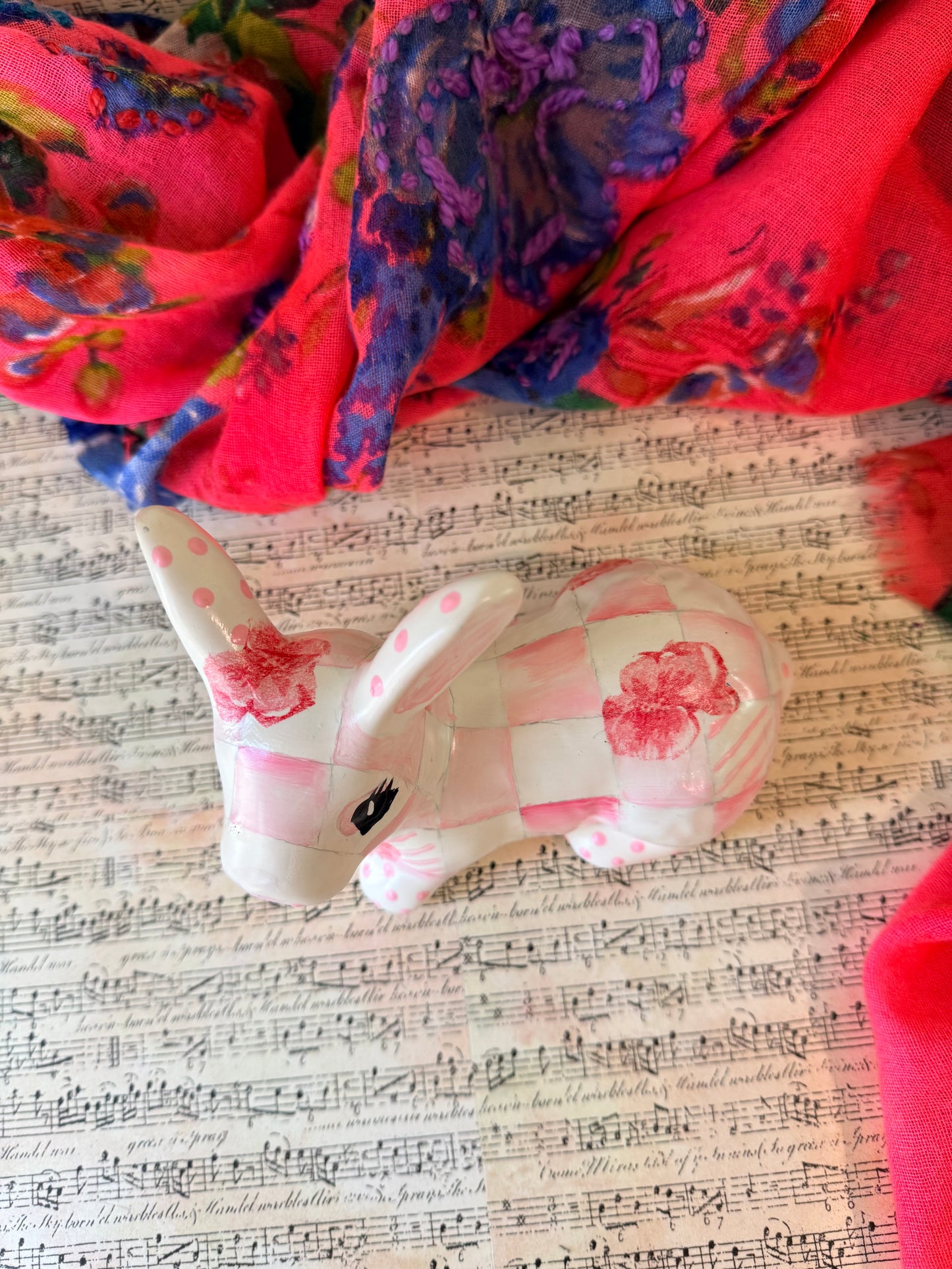 Pink Checked and Floral Bunny