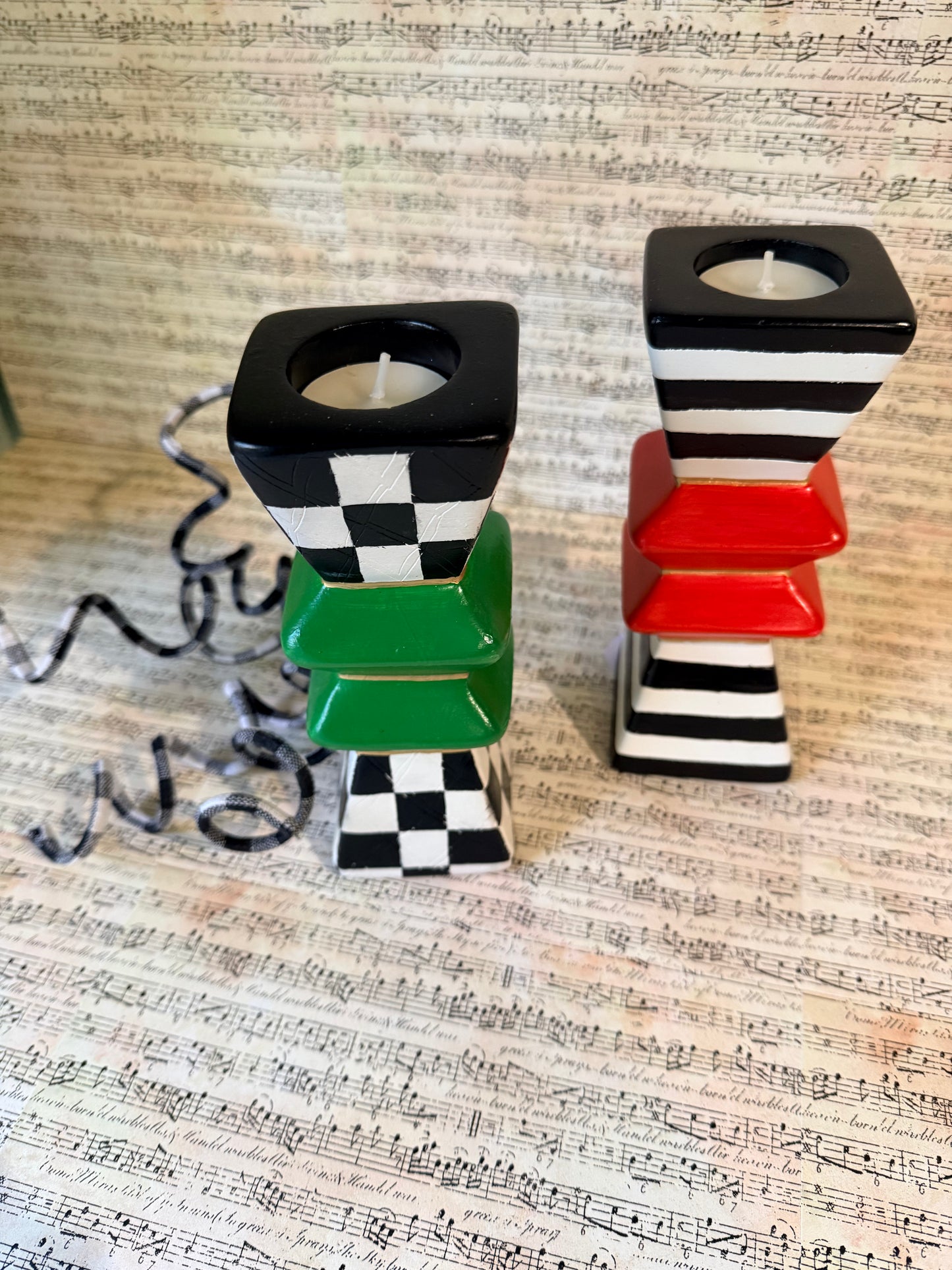 Checkered and Striped Holiday Tealight Holders