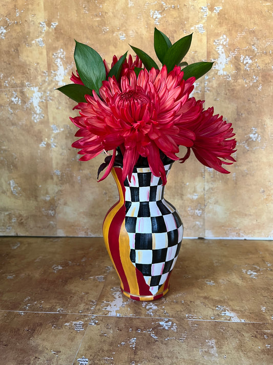 Checkered and striped double the fun vase