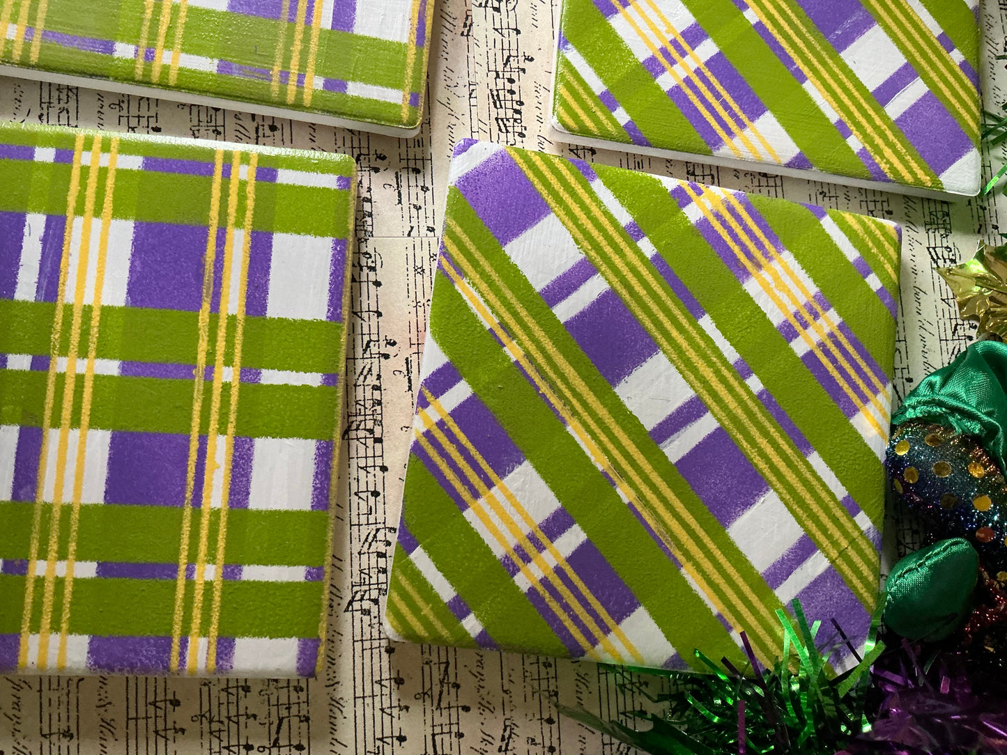 Plaid Coasters in Wooden Box