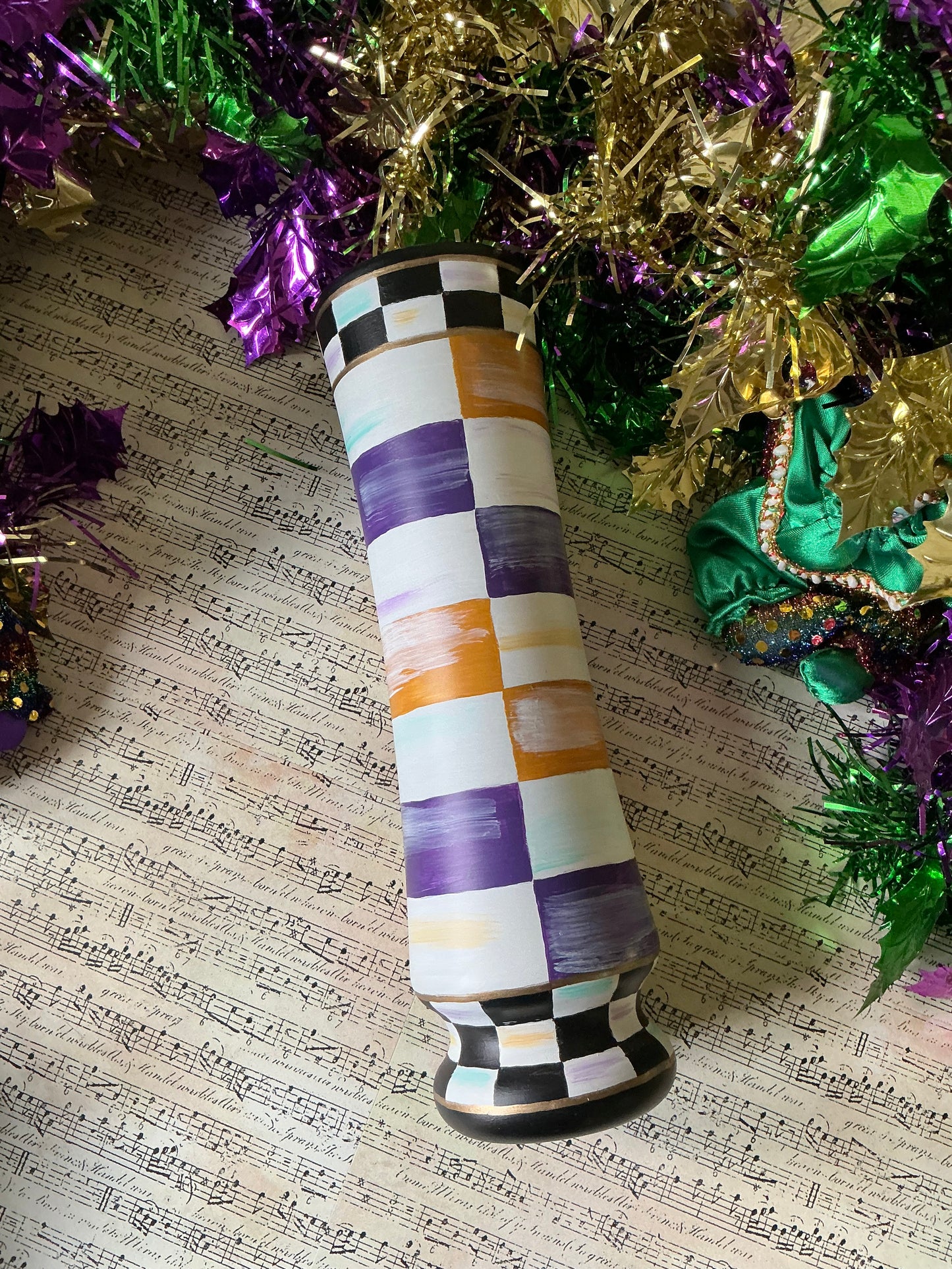 Purple and Gold checkered vase