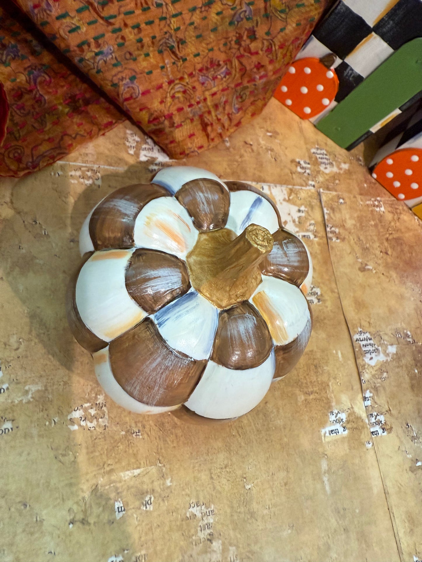 Brown and White Checkered Pumpkin