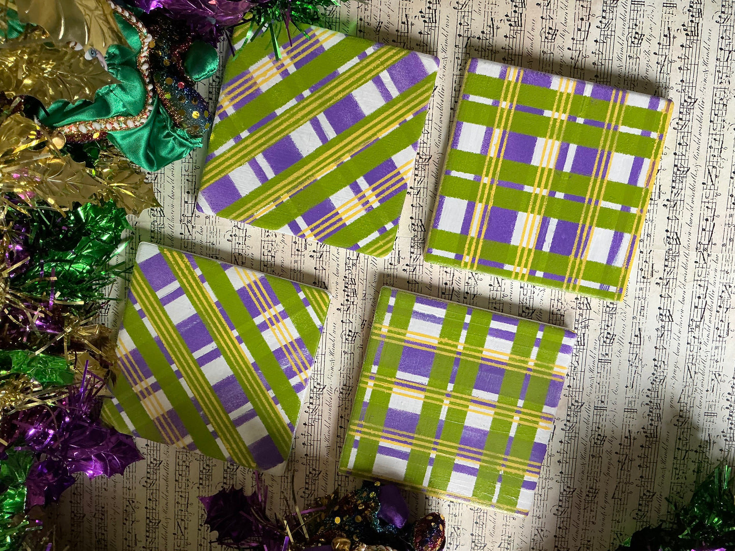 Plaid Coasters in Wooden Box