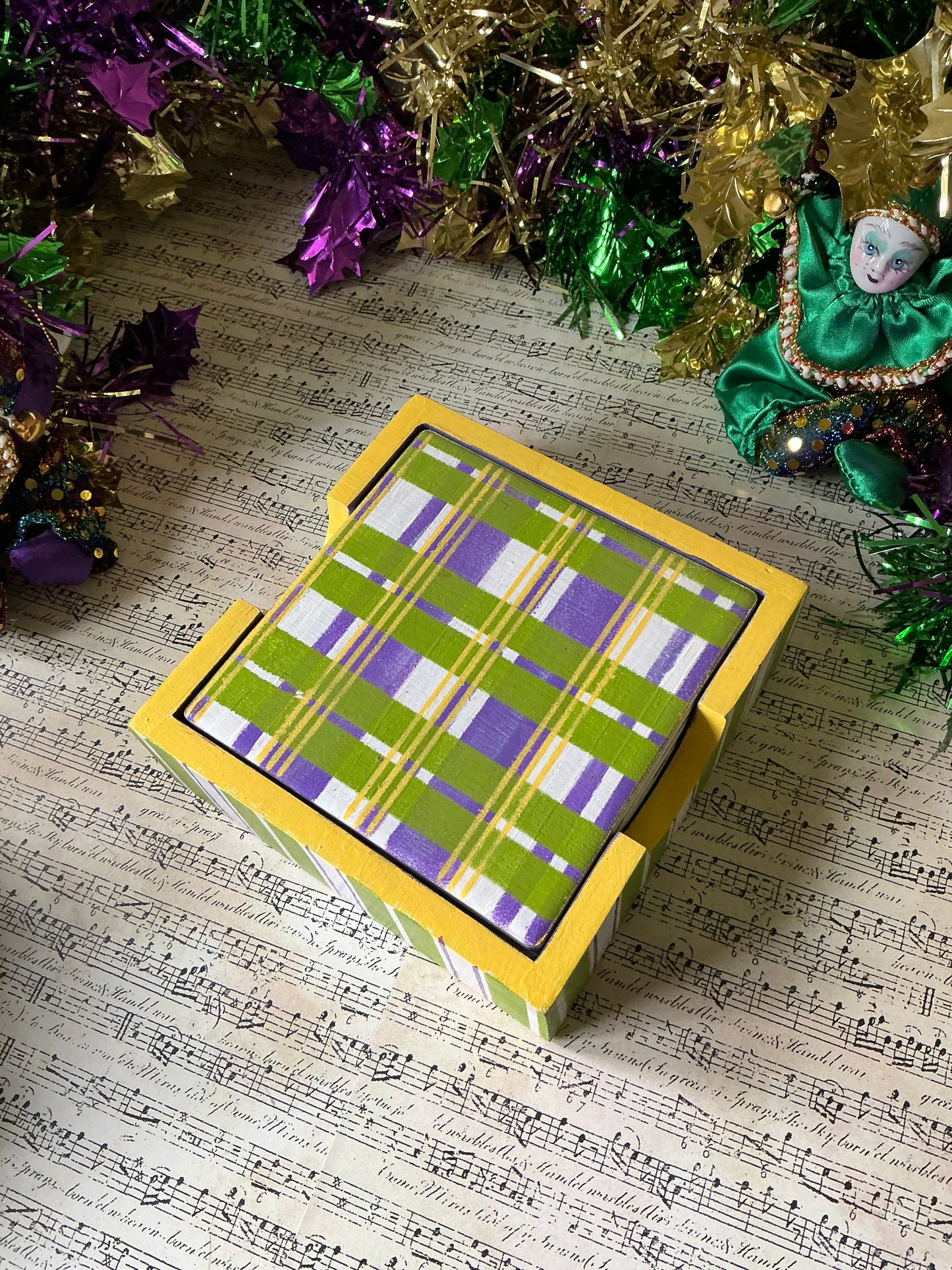 Plaid Coasters in Wooden Box