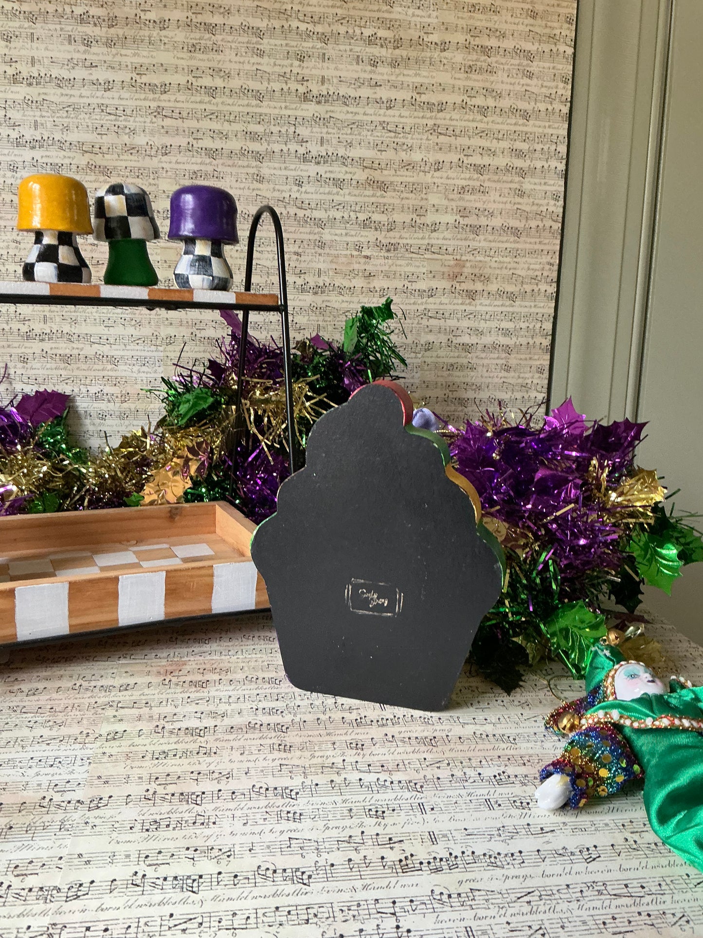 Mardi Gras Wooden Cupcake