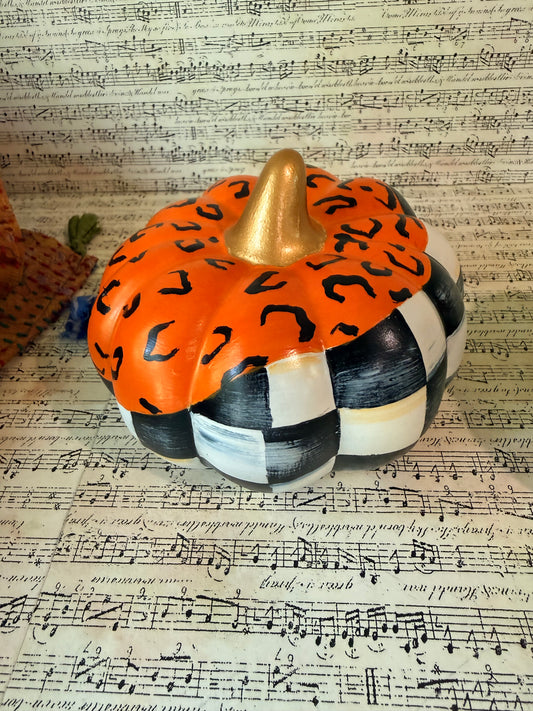 Black and White Checkered Pumpkins with Leopard Pattern