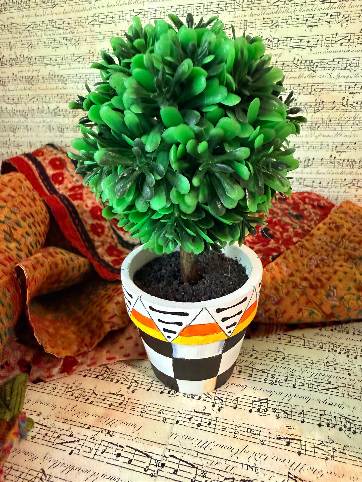 Hand Painted Faux Boxwood Topiary