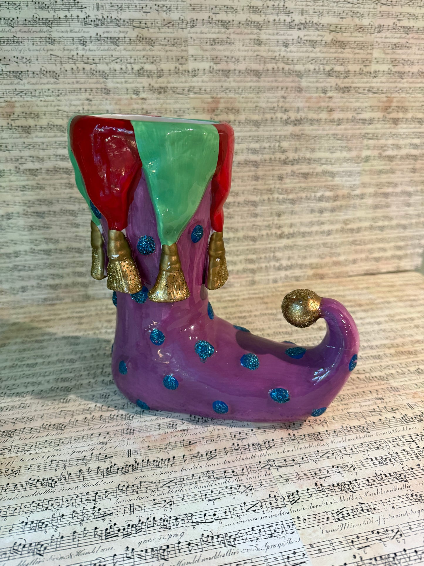 Checkered Elf Boot Vase