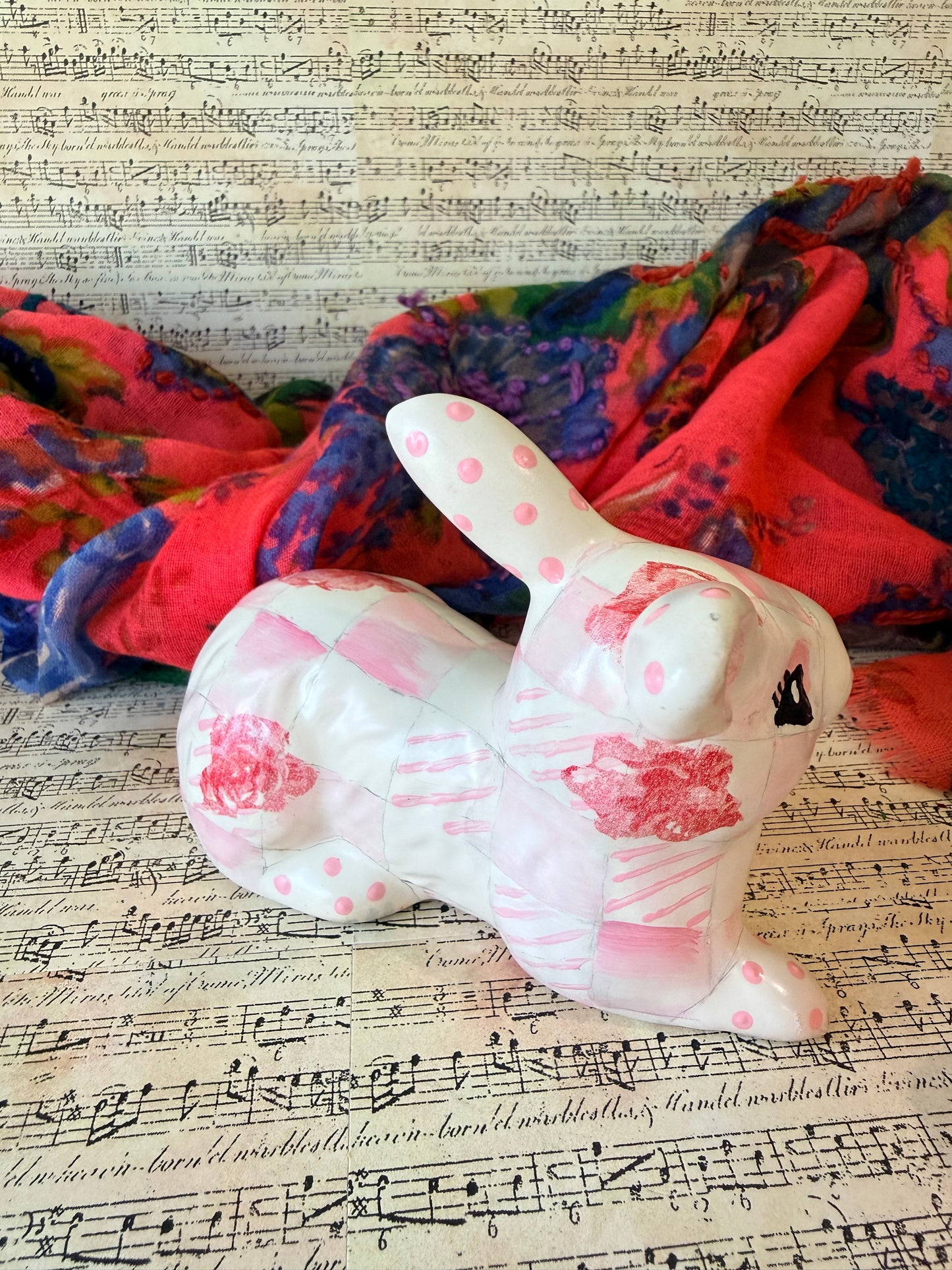 Pink Checked and Floral Bunny