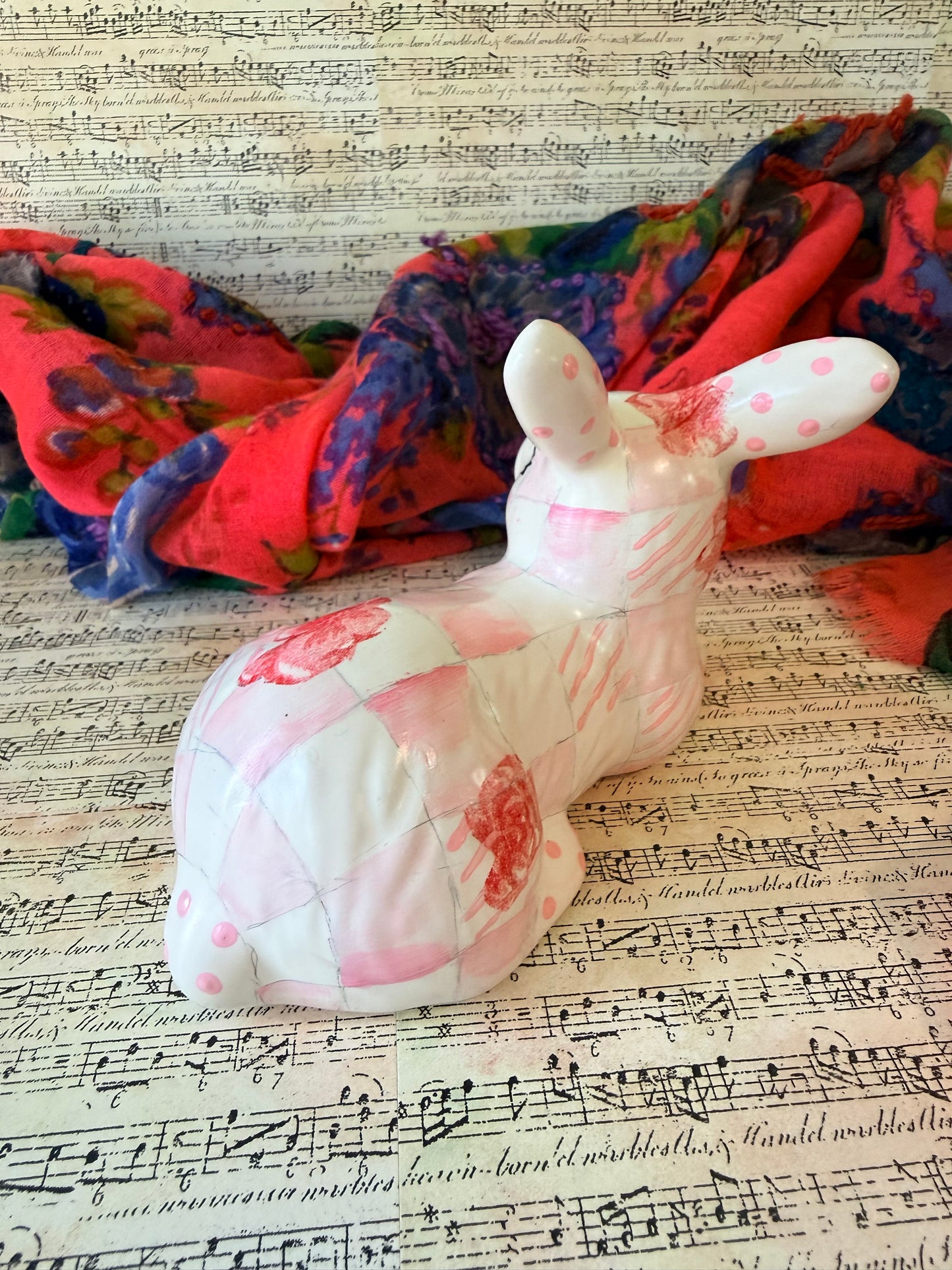 Pink Checked and Floral Bunny
