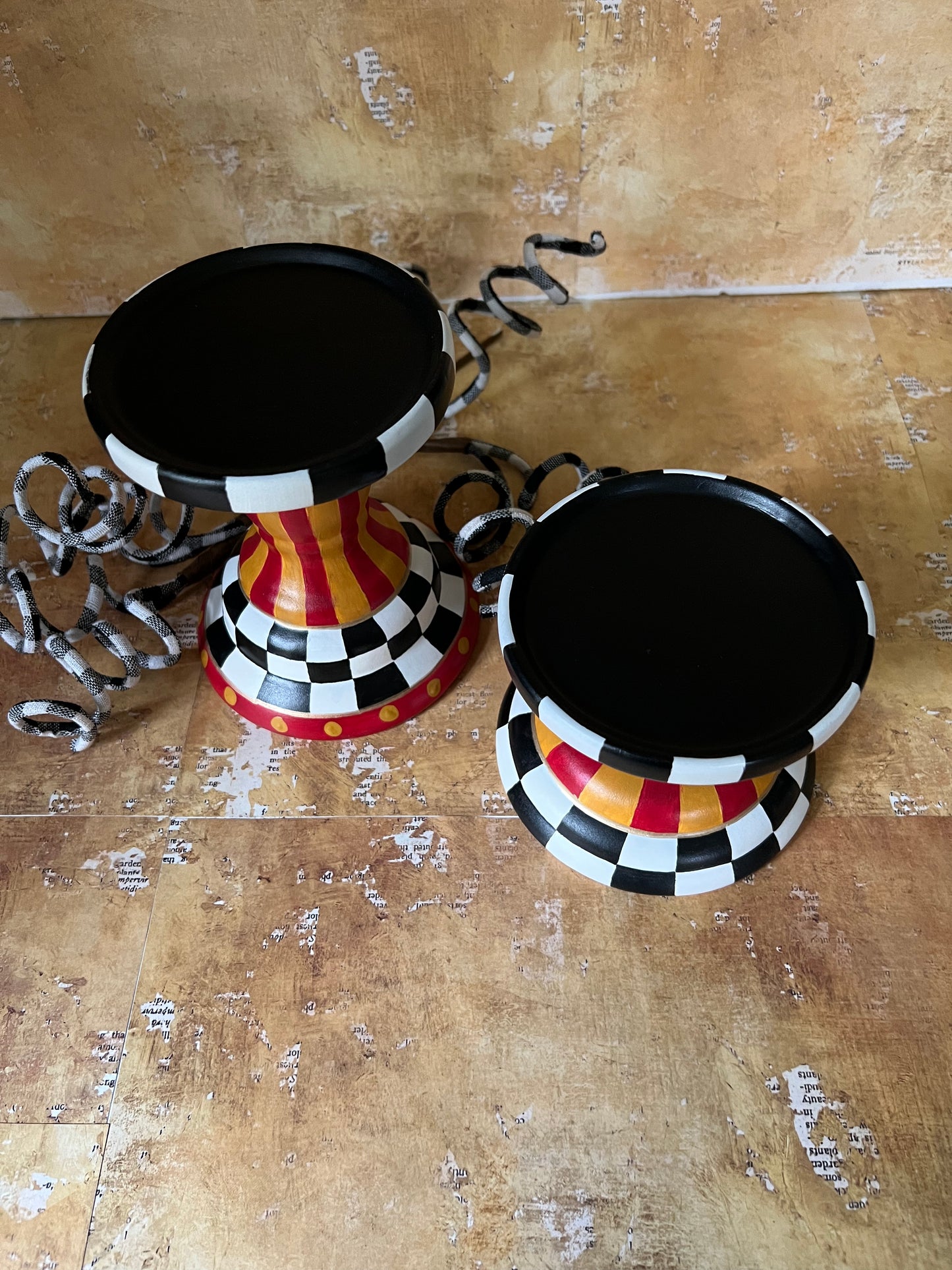 Checkered and Striped Candleholders